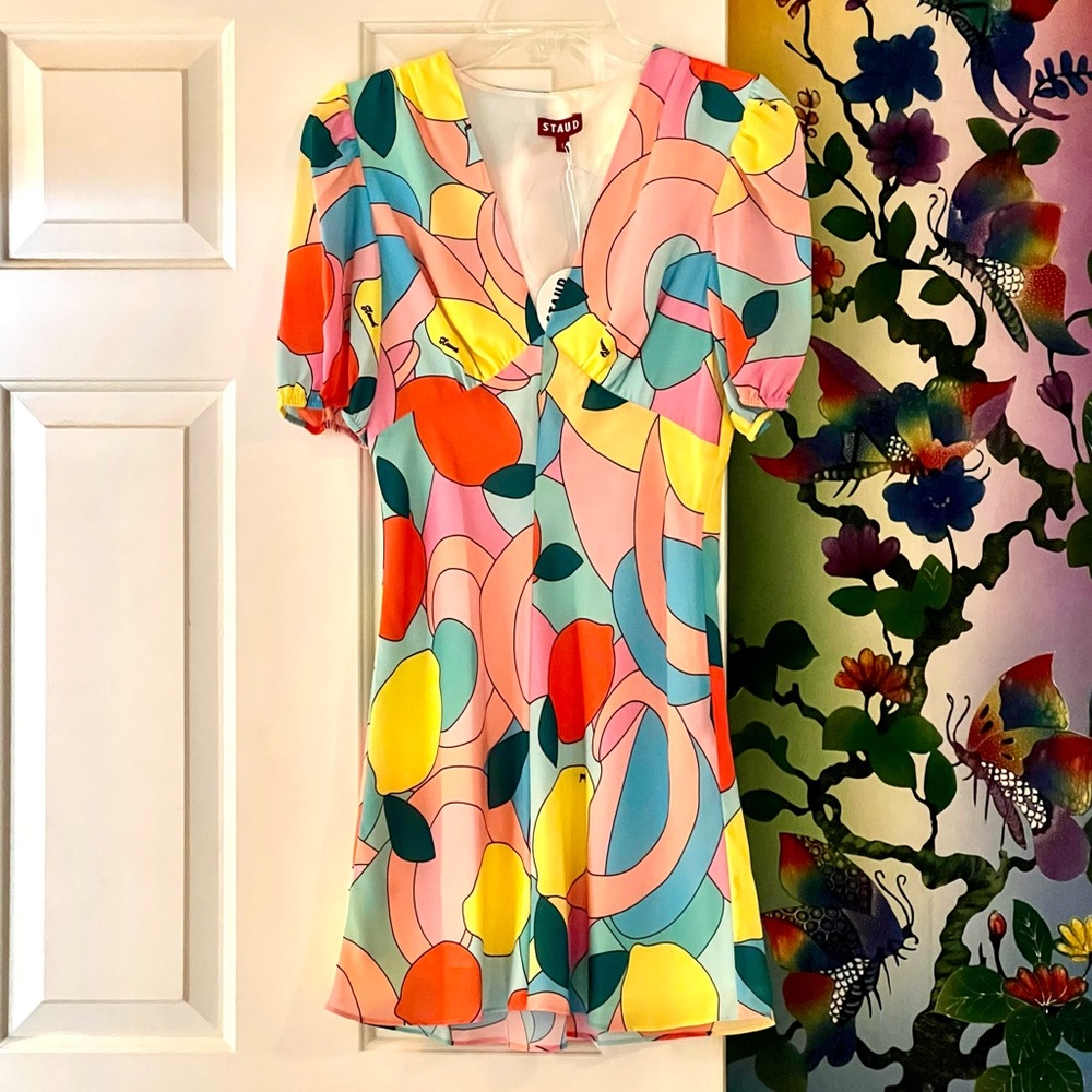 πΊπHPππΊ NWT Staud Milla Mini Dress Citrus Kaleidoscope - Picture 6 of 16